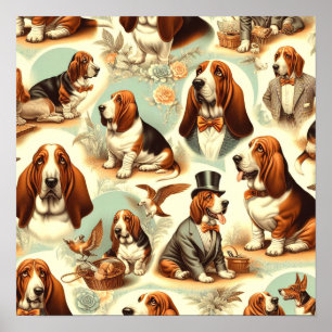 Poster Illustration vintage Basset Hound en toute transpa