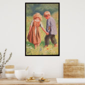 Poster Illustration vintage Boy a Girl Children (Cuisine)