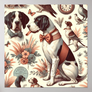 Poster Illustration vintage Braque Français Chien