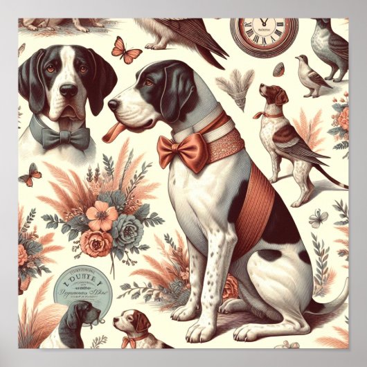 Poster Illustration vintage Braque Français Chien (Devant)