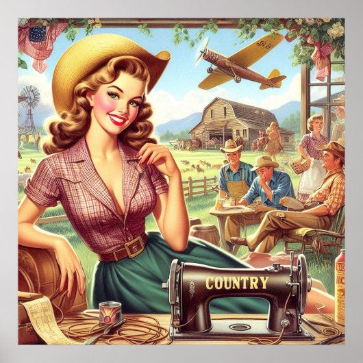 Poster Illustration vintage Country Girl (Devant)