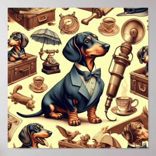 Poster Illustration vintage Dachshund (Devant)