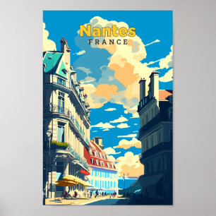 Poster Illustration Vintage d'Art Voyage de Nantes France