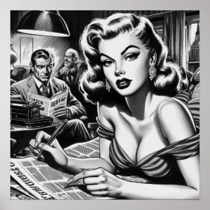 Poster Illustration vintage de belle femme
