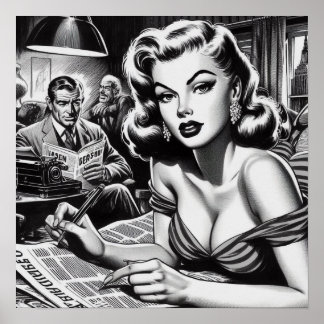 Poster Illustration vintage de belle femme