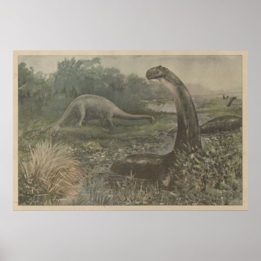 Poster Illustration vintage de Brachiosaurus Dinosaures (Devant)