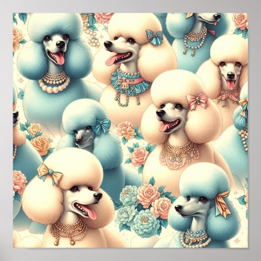 Poster Illustration vintage de caniche sans joint (Devant)
