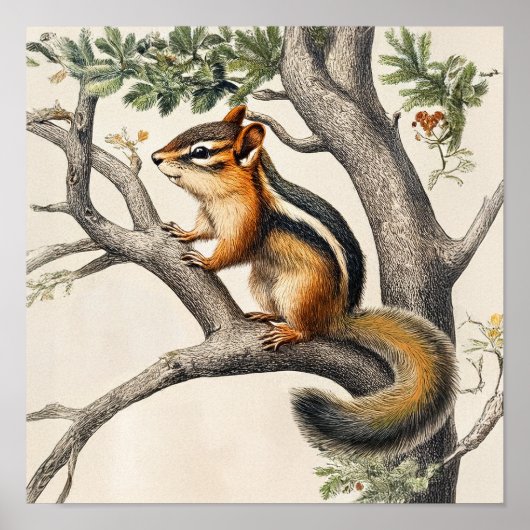 Poster Illustration Vintage de charme d'un Chipmunk (Devant)