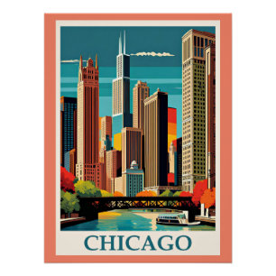 Poster Illustration Vintage de Chicago