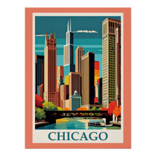 Poster Illustration vintage de Chicago