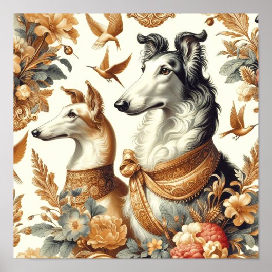 Poster Illustration vintage de Chien de Borzoi (Devant)