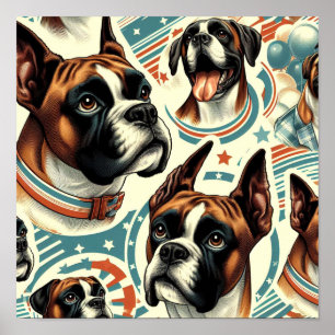 Poster Illustration vintage de chien de boxe sans soudure