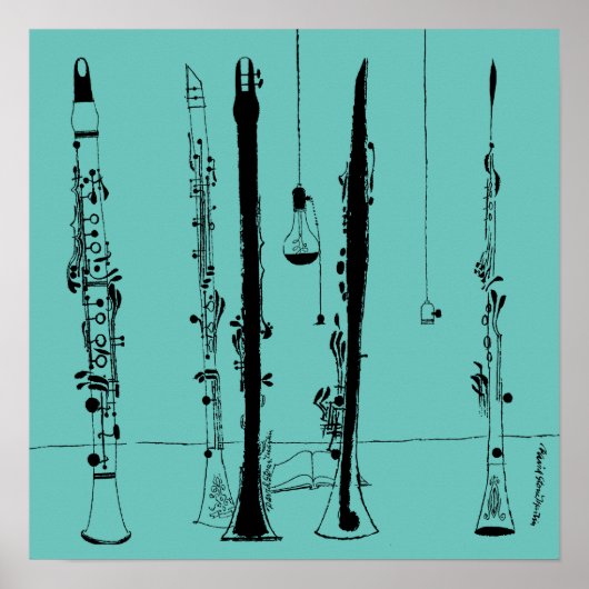 Poster Illustration Vintage de Jazz Clarinets (Devant)