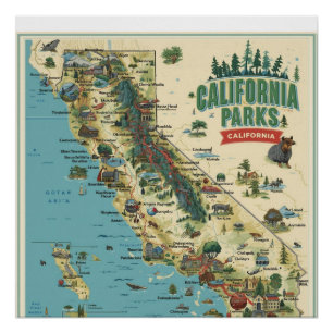Poster Illustration vintage de la carte des parcs de Cali