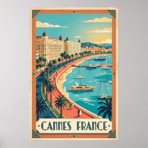 Poster Illustration vintage de la Riviera à Cannes France