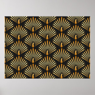Poster Illustration vintage de paon doré en ba noir