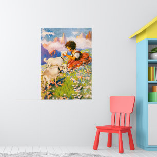 Poster Illustration vintage de petite fille florale Heidi