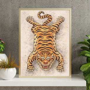 Poster Illustration vintage de tigre Art traditionnel d