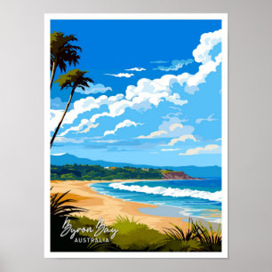 Poster Illustration Vintage de voyage de Byron Bay Austra