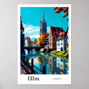 Poster Illustration Vintage de voyage Ulm Allemagne