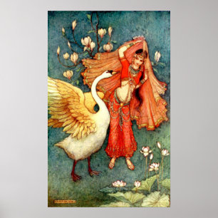 Poster Illustration vintage de Warwick Goble Swan Maiden