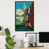 Poster Illustration vintage des voyages à Washington DC (Bureau à domicile)