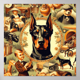 Poster Illustration vintage Doberman