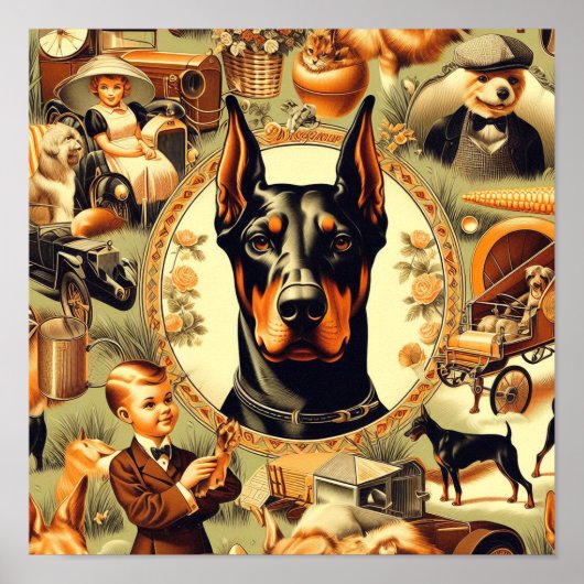 Poster Illustration vintage Doberman (Devant)
