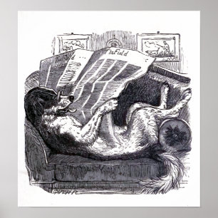 Poster Illustration Vintage "Dog Reading Newspaper"