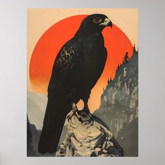 Poster Illustration vintage du Faucon noir (Devant)