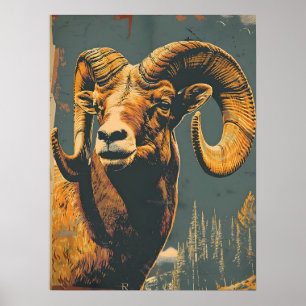 Poster Illustration vintage du mouton de Bighorn
