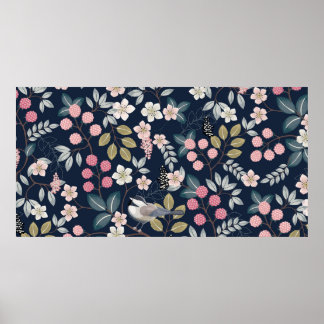 Poster Illustration vintage d'un motif floral transparent