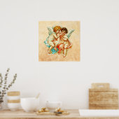 Poster Illustration vintage Ephemera Angel Cherubs (Cuisine)