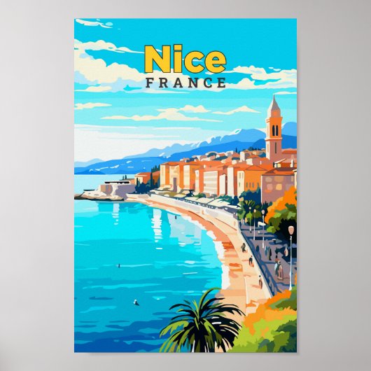 Poster Illustration Vintage Nice France Travel Art (Devant)