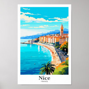 Poster Illustration Vintage Nice France Travel Art