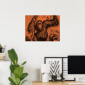 Poster Illustration vintage Orange Orangutan - Singe (Bureau à domicile)