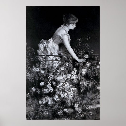 Poster Illustration Vintage "Parmi les Roses" (Devant)