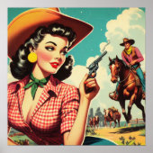 Poster Illustration vintage Pulp Cowgirl (Devant)