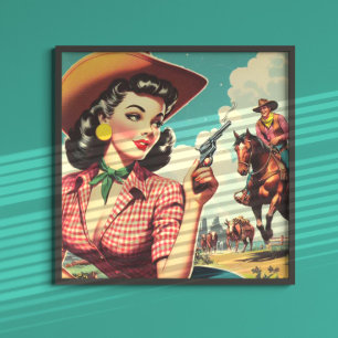 Poster Illustration vintage Pulp Cowgirl