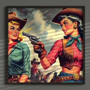 Poster Illustration vintage Pulp Cowgirls