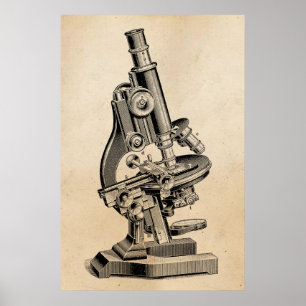 Poster Illustration vintage rétro Steampunk de microscop