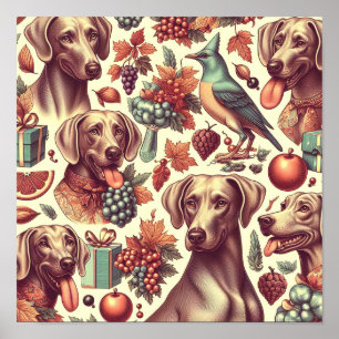 Poster Illustration vintage sans fil Weimaraner