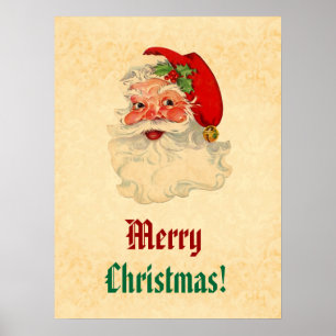 Poster Illustration vintage souriante Père Noël V02A
