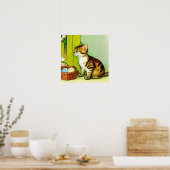 Poster Illustration vintage Tabby Cat (Cuisine)