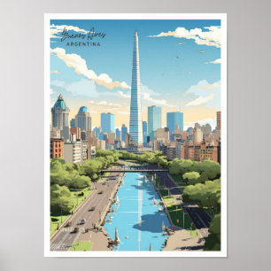 Poster Illustration Vintage voyage de Buenos Aires Argent