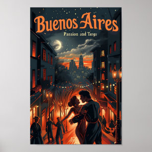 Poster Illustration Vintage voyage de Buenos Aires Argent