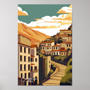 Poster Illustration Vintage voyage de Cuenca Espagne