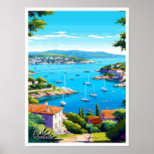 Poster Illustration Vintage voyage de la Côte d'Azur