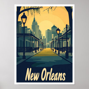 Poster Illustration Vintage voyage de la Nouvelle-Orléans