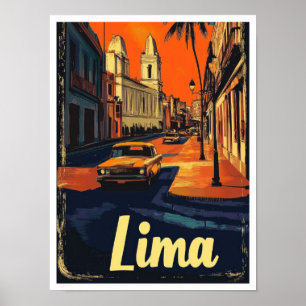 Poster Illustration Vintage voyage de Lima Pérou